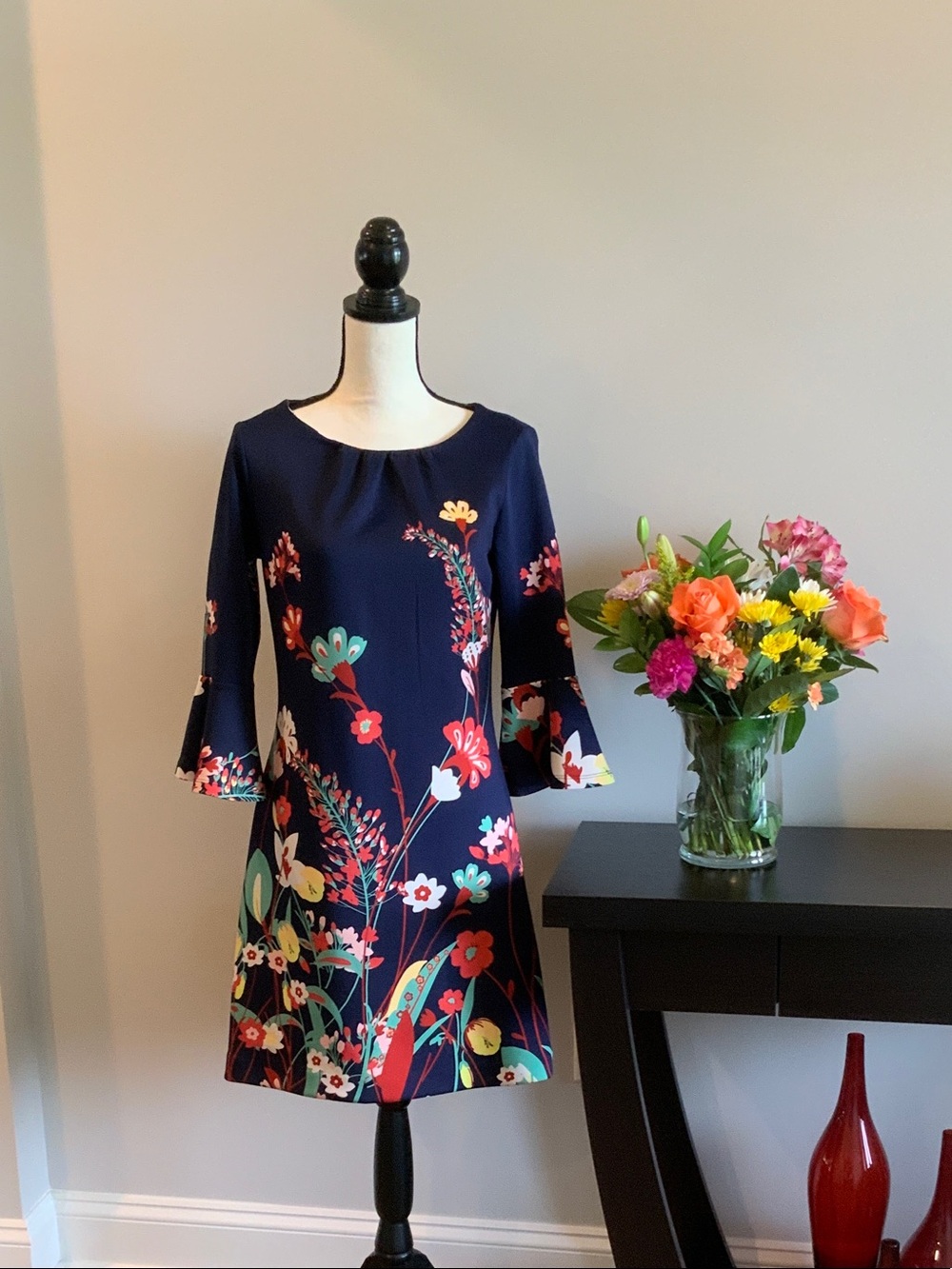 New York & Company Navy Floral Midi Dress